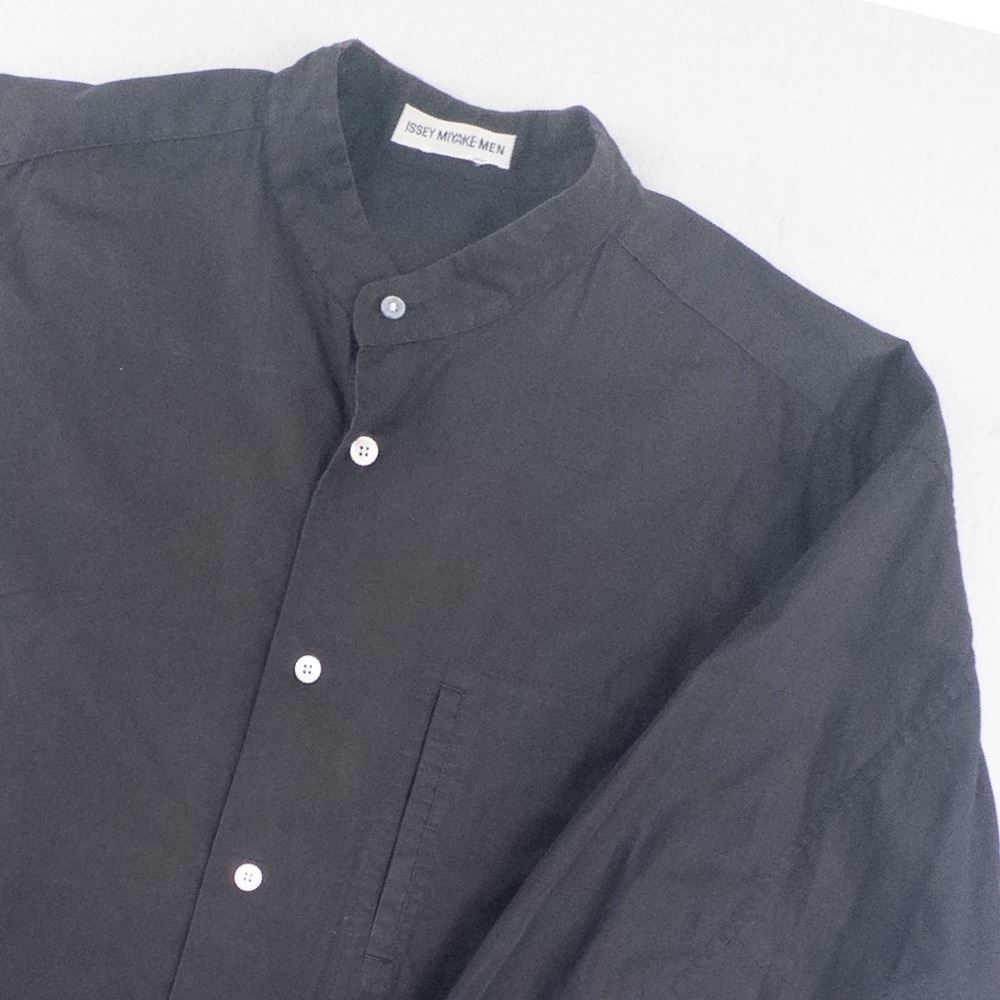 Vintage Issey Miyake Men Black Band Collar Button Down Shirt